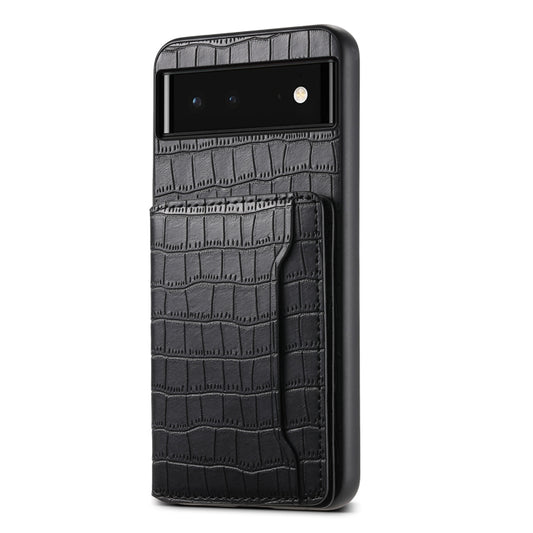 For Google Pixel 6 Crocodile Texture Card Bag Design Full Coverage Phone Case(Black) by buy2fix