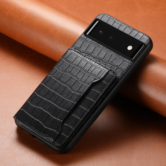 For Google Pixel 6 Crocodile Texture Card Bag Design Full Coverage Phone Case(Black) by buy2fix