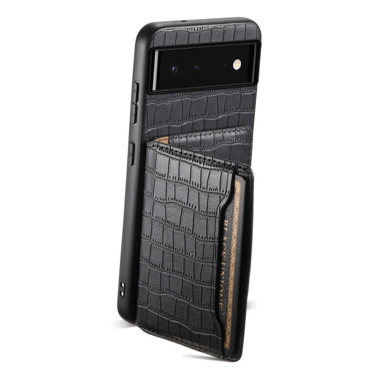 For Google Pixel 6 Crocodile Texture Card Bag Design Full Coverage Phone Case(Black) by buy2fix