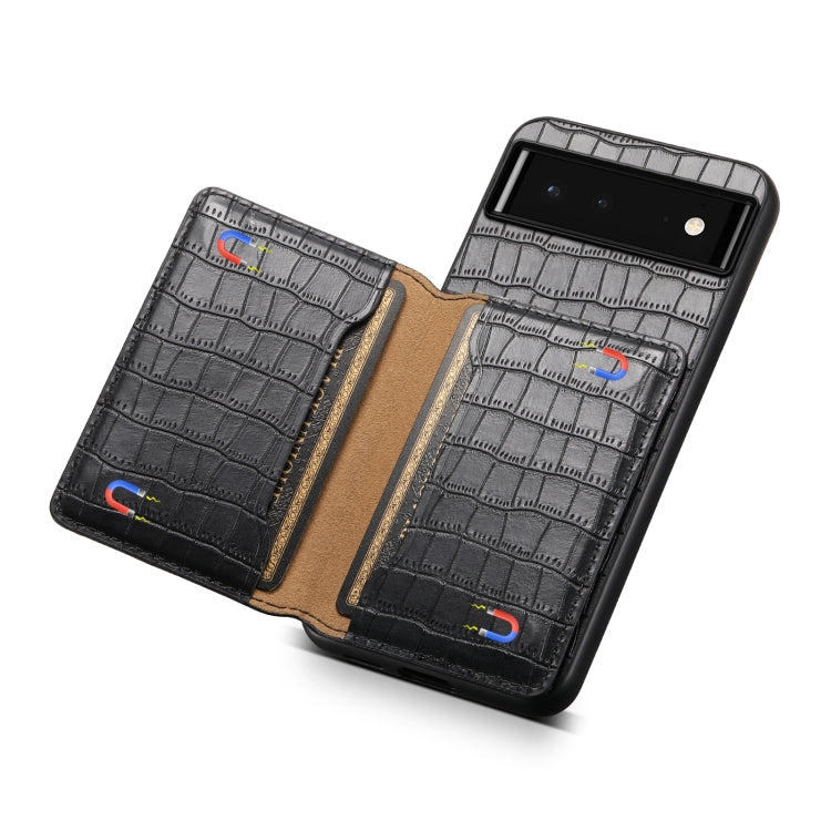 For Google Pixel 6 Crocodile Texture Card Bag Design Full Coverage Phone Case(Black) by buy2fix