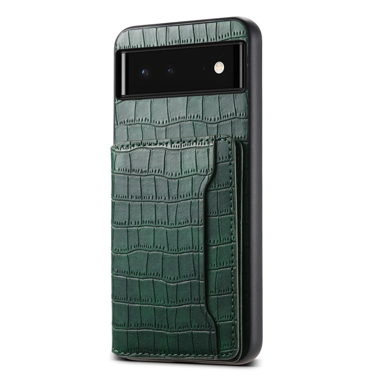 For Google Pixel 6 Crocodile Texture Card Bag Design Full Coverage Phone Case(Green) by buy2fix