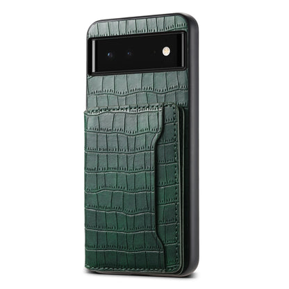 For Google Pixel 6 Crocodile Texture Card Bag Design Full Coverage Phone Case(Green) by buy2fix