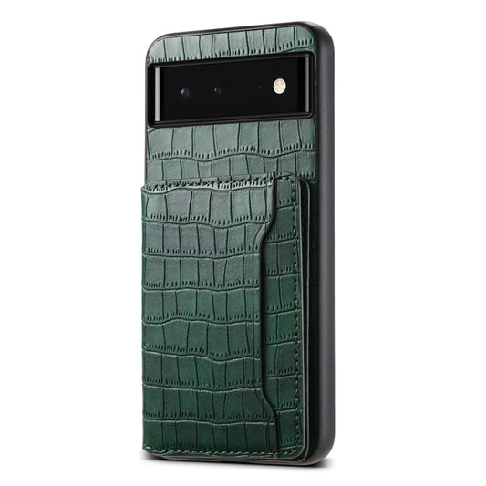For Google Pixel 6 Crocodile Texture Card Bag Design Full Coverage Phone Case(Green) by buy2fix