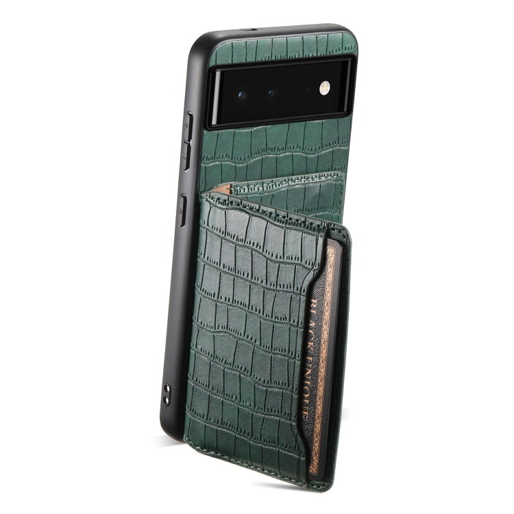 For Google Pixel 6 Crocodile Texture Card Bag Design Full Coverage Phone Case(Green) by buy2fix