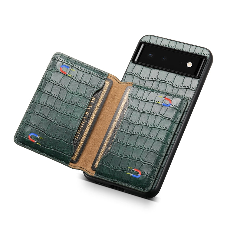 For Google Pixel 6 Crocodile Texture Card Bag Design Full Coverage Phone Case(Green) by buy2fix
