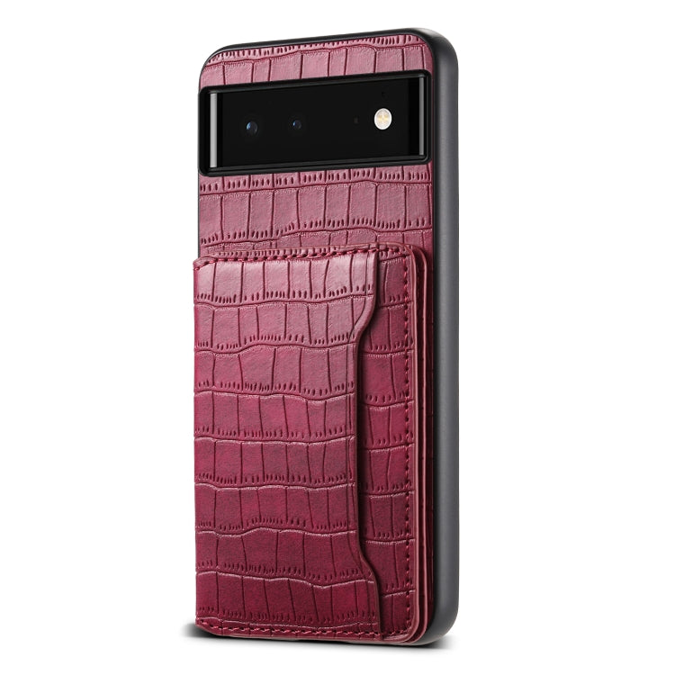 For Google Pixel 6 Crocodile Texture Card Bag Design Full Coverage Phone Case(Red) by buy2fix