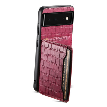 For Google Pixel 6 Crocodile Texture Card Bag Design Full Coverage Phone Case(Red) by buy2fix