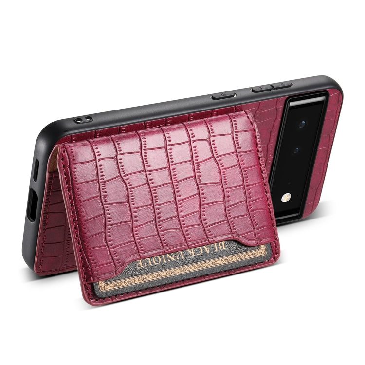 For Google Pixel 6 Crocodile Texture Card Bag Design Full Coverage Phone Case(Red) by buy2fix