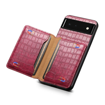 For Google Pixel 6 Crocodile Texture Card Bag Design Full Coverage Phone Case(Red) by buy2fix