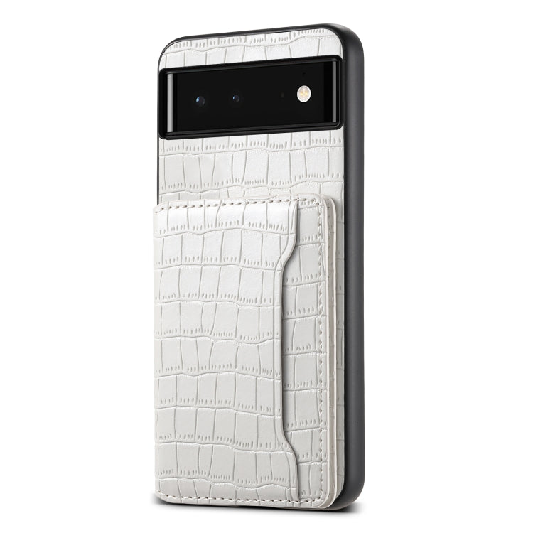 For Google Pixel 6 Crocodile Texture Card Bag Design Full Coverage Phone Case(White) by buy2fix