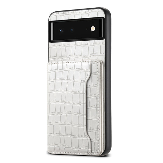 For Google Pixel 6 Crocodile Texture Card Bag Design Full Coverage Phone Case(White) by buy2fix