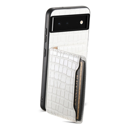 For Google Pixel 6 Crocodile Texture Card Bag Design Full Coverage Phone Case(White) by buy2fix