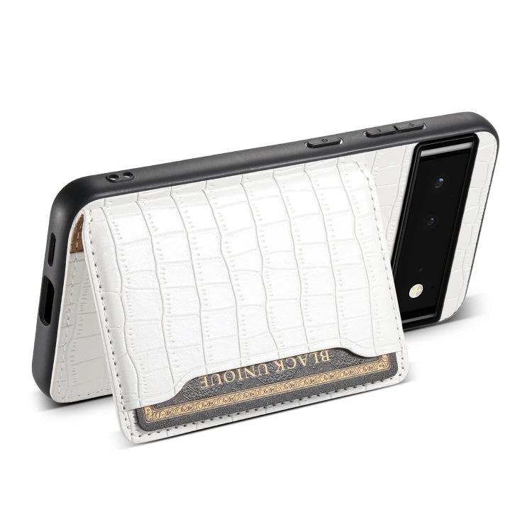 For Google Pixel 6 Crocodile Texture Card Bag Design Full Coverage Phone Case(White) by buy2fix