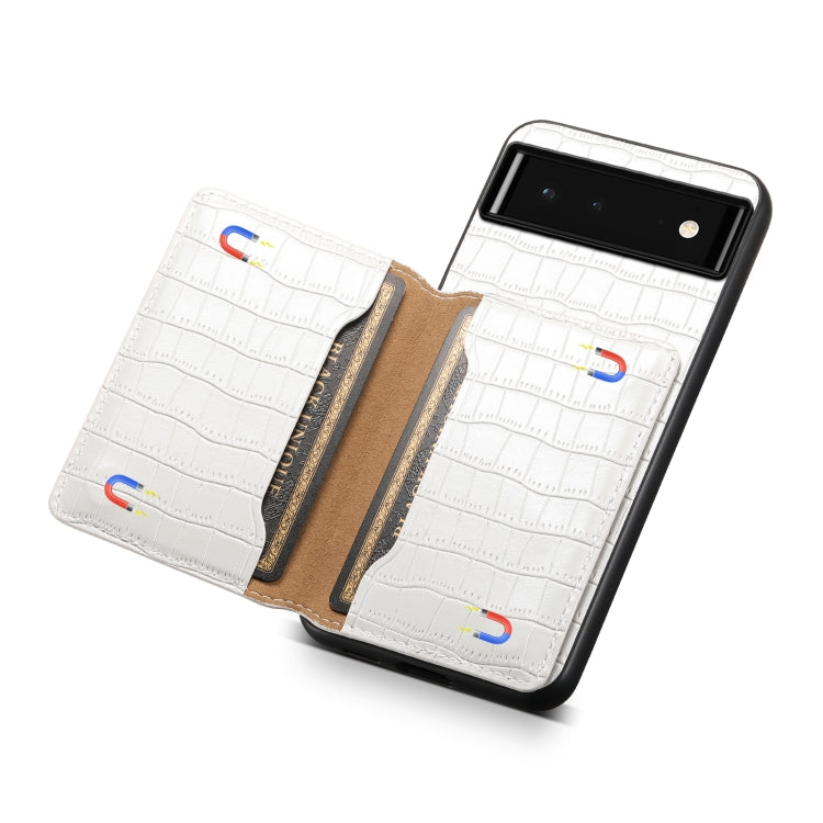 For Google Pixel 6 Crocodile Texture Card Bag Design Full Coverage Phone Case(White) by buy2fix