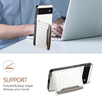 For Google Pixel 6 Crocodile Texture Card Bag Design Full Coverage Phone Case(White) by buy2fix