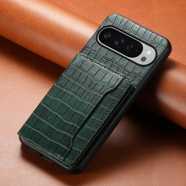 For Google Pixel 10 Pro XL Crocodile Texture Card Bag Design Full Coverage Phone Case(Green) - Google Cases by buy2fix | Online Shopping UK | buy2fix
