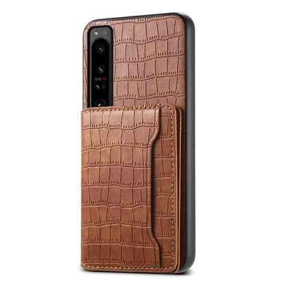 For Sony Xperia 1 IV Crocodile Texture Card Bag Design Full Coverage Phone Case(Brown) by buy2fix