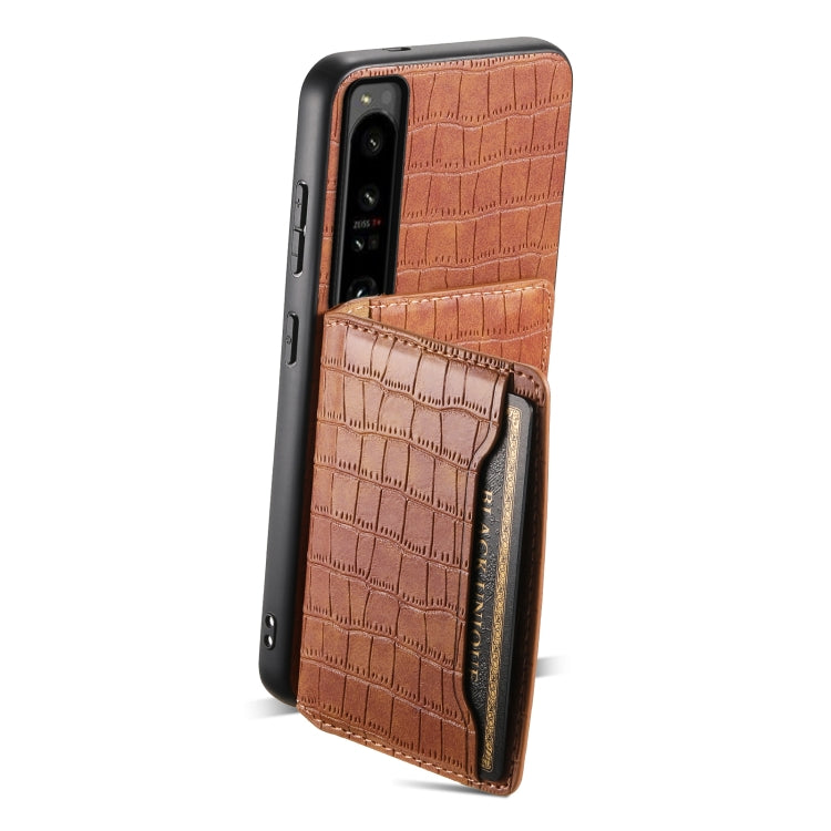 For Sony Xperia 1 IV Crocodile Texture Card Bag Design Full Coverage Phone Case(Brown) by buy2fix