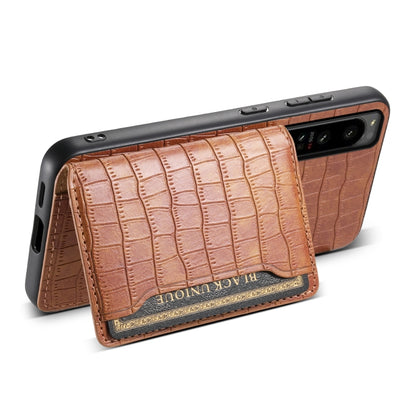 For Sony Xperia 1 IV Crocodile Texture Card Bag Design Full Coverage Phone Case(Brown) by buy2fix