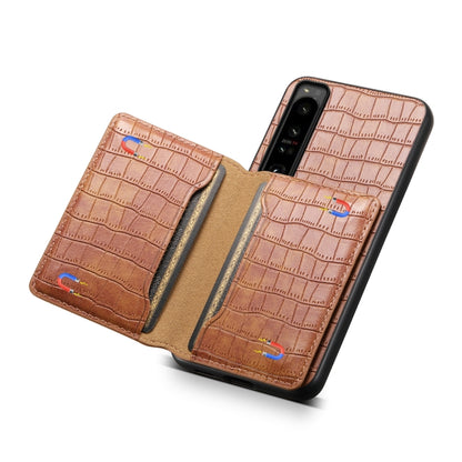 For Sony Xperia 1 IV Crocodile Texture Card Bag Design Full Coverage Phone Case(Brown) by buy2fix