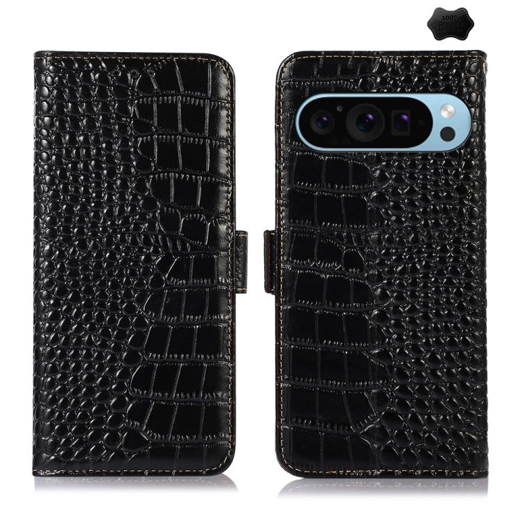 For Google Pixel 10 / 9 Crocodile Top Layer Cowhide Leather Phone Case(Black) by buy2fix