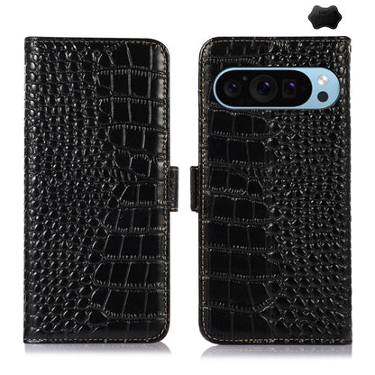 For Google Pixel 10 / 9 Crocodile Top Layer Cowhide Leather Phone Case(Black) by buy2fix