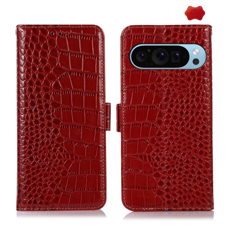 For Google Pixel 10 / 9 Crocodile Top Layer Cowhide Leather Phone Case(Red) - Google Cases by buy2fix | Online Shopping UK | buy2fix
