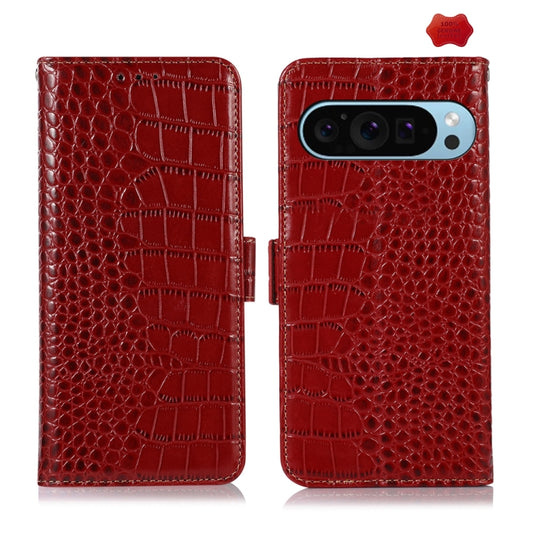 For Google Pixel 10 / 9 Crocodile Top Layer Cowhide Leather Phone Case(Red) - Google Cases by buy2fix | Online Shopping UK | buy2fix