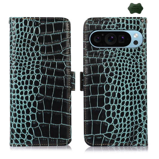 For Google Pixel 10 / 9 Crocodile Top Layer Cowhide Leather Phone Case(Green) by buy2fix