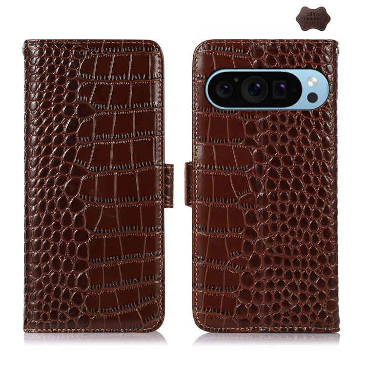 For Google Pixel 10 / 9 Crocodile Top Layer Cowhide Leather Phone Case(Brown) by buy2fix