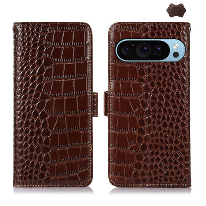 For Google Pixel 10 / 9 Crocodile Top Layer Cowhide Leather Phone Case(Brown) by buy2fix