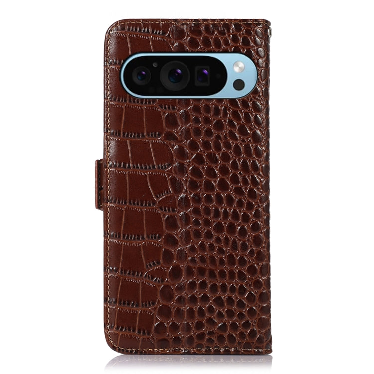 For Google Pixel 10 / 9 Crocodile Top Layer Cowhide Leather Phone Case(Brown) by buy2fix