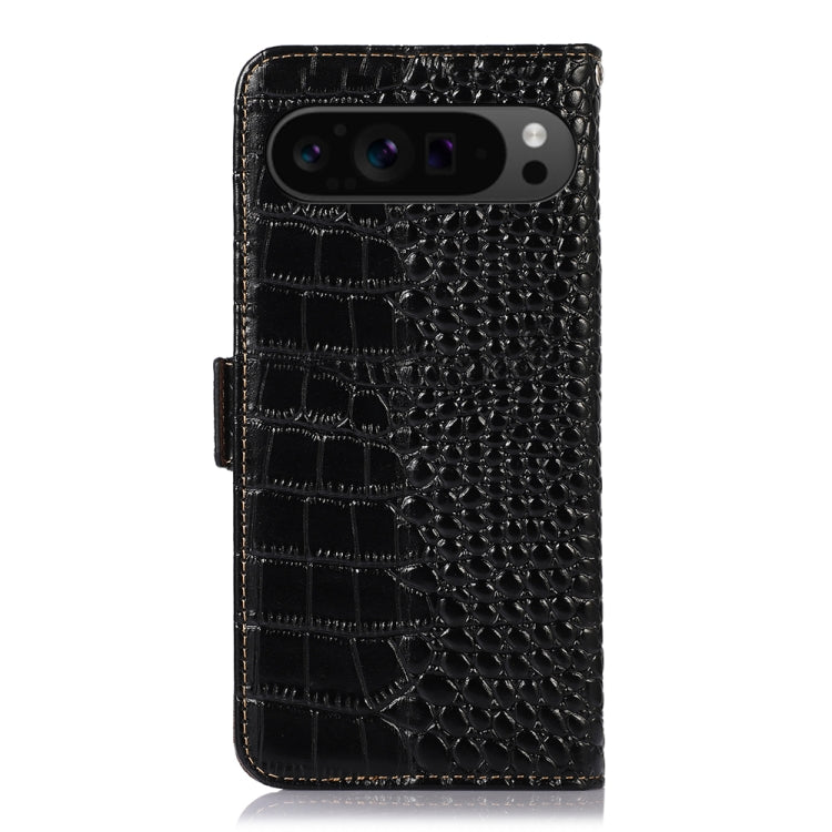 For Google Pixel 10 Pro / 9 Pro Crocodile Top Layer Cowhide Leather Phone Case(Black) - Google Cases by buy2fix | Online Shopping UK | buy2fix