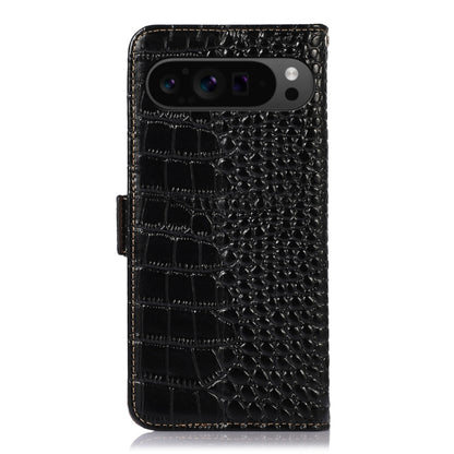 For Google Pixel 10 Pro / 9 Pro Crocodile Top Layer Cowhide Leather Phone Case(Black) - Google Cases by buy2fix | Online Shopping UK | buy2fix