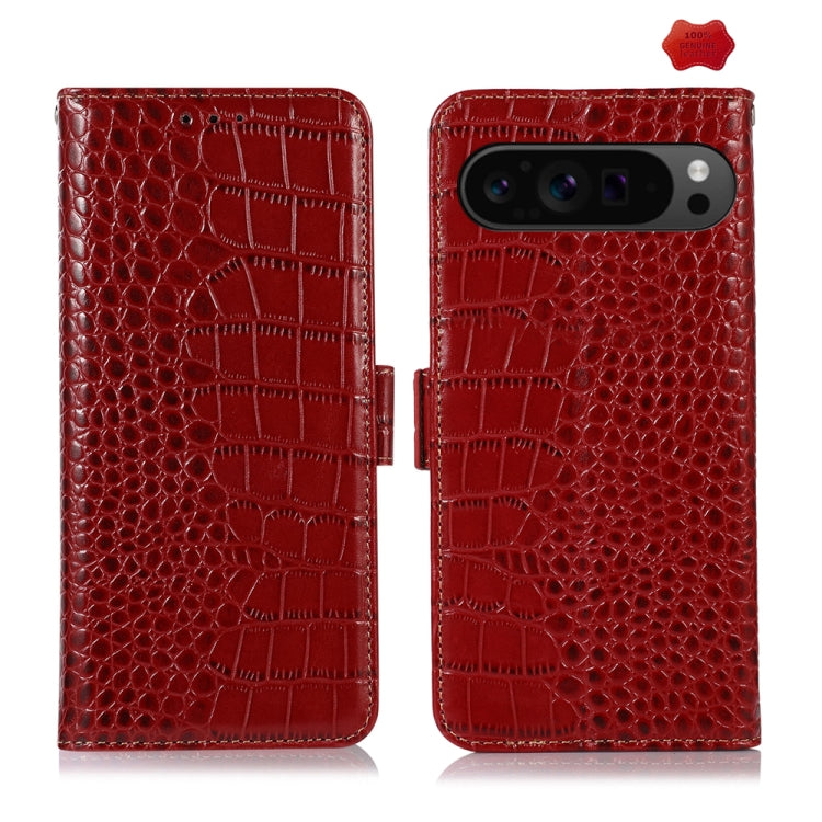 For Google Pixel 10 Pro / 9 Pro Crocodile Top Layer Cowhide Leather Phone Case(Red) by buy2fix