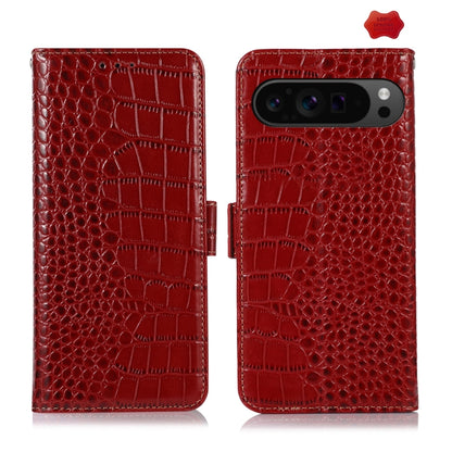 For Google Pixel 10 Pro / 9 Pro Crocodile Top Layer Cowhide Leather Phone Case(Red) by buy2fix