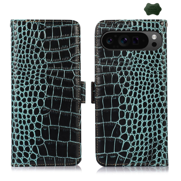 For Google Pixel 10 Pro / 9 Pro Crocodile Top Layer Cowhide Leather Phone Case(Green) by buy2fix