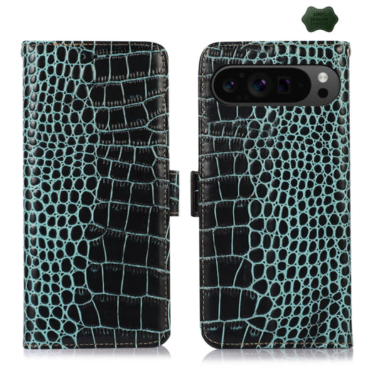 For Google Pixel 10 Pro / 9 Pro Crocodile Top Layer Cowhide Leather Phone Case(Green) by buy2fix
