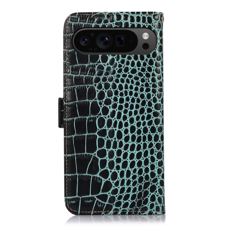 For Google Pixel 10 Pro / 9 Pro Crocodile Top Layer Cowhide Leather Phone Case(Green) by buy2fix