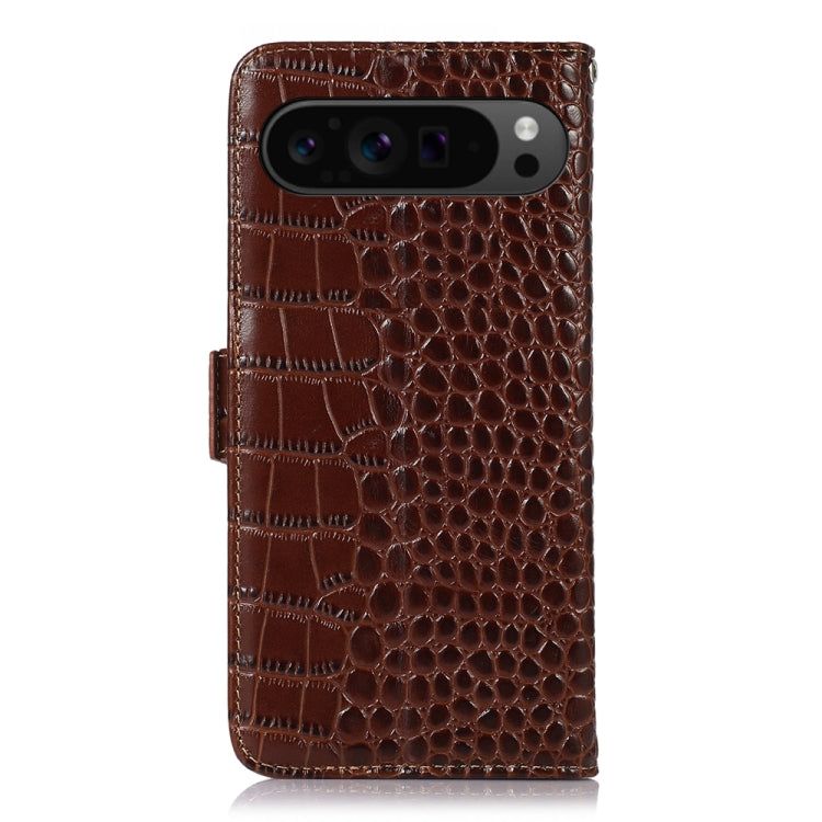 For Google Pixel 10 Pro / 9 Pro Crocodile Top Layer Cowhide Leather Phone Case(Brown) by buy2fix