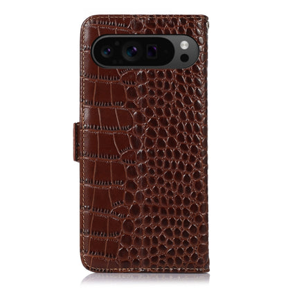 For Google Pixel 10 Pro / 9 Pro Crocodile Top Layer Cowhide Leather Phone Case(Brown) by buy2fix