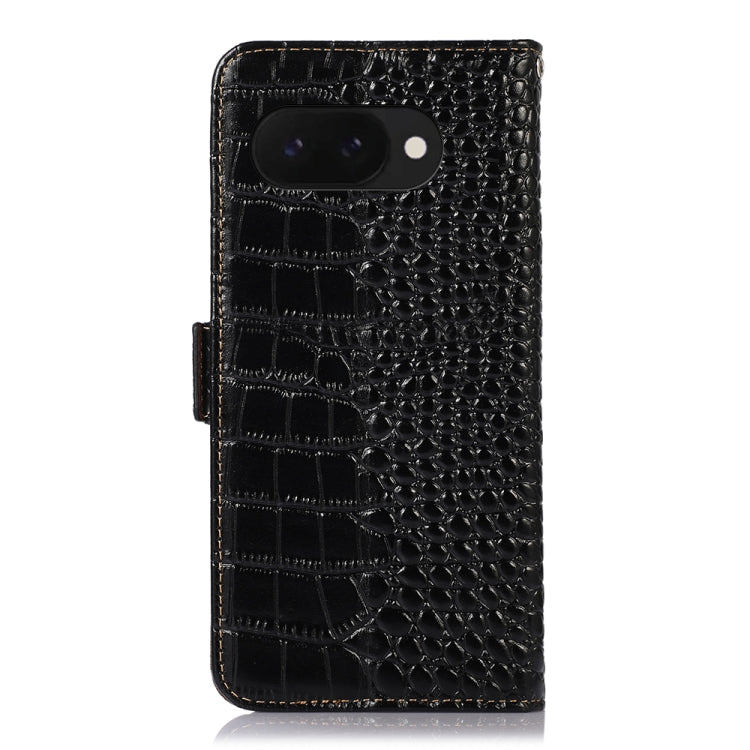 For Google Pixel 9a Crocodile Top Layer Cowhide Leather Phone Case(Black) - Google Cases by buy2fix | Online Shopping UK | buy2fix