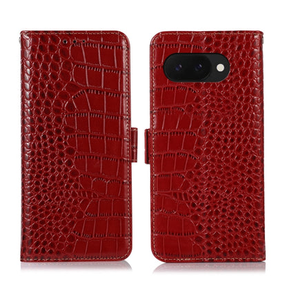 For Google Pixel 9a Crocodile Top Layer Cowhide Leather Phone Case(Red) - Google Cases by buy2fix | Online Shopping UK | buy2fix