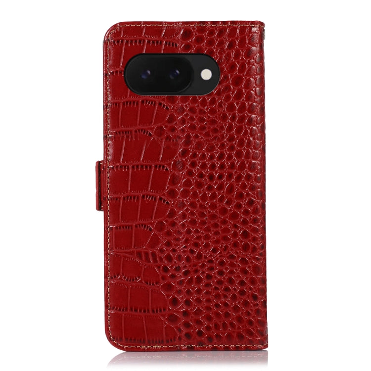 For Google Pixel 9a Crocodile Top Layer Cowhide Leather Phone Case(Red) - Google Cases by buy2fix | Online Shopping UK | buy2fix