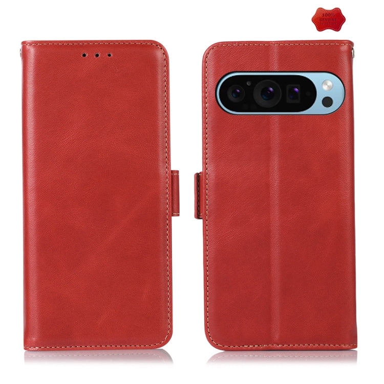 For Google Pixel 9 Crazy Horse Top Layer Cowhide Leather Phone Case(Red) by buy2fix