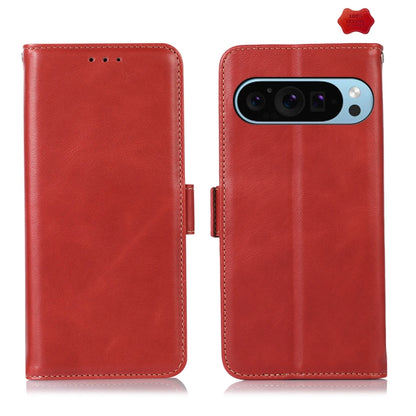 For Google Pixel 9 Crazy Horse Top Layer Cowhide Leather Phone Case(Red) by buy2fix
