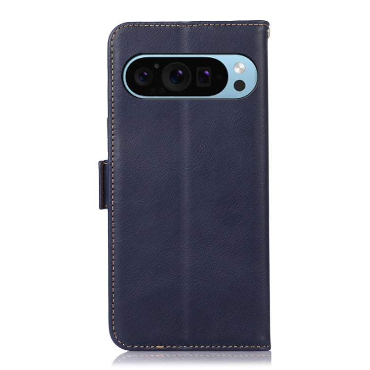 For Google Pixel 9 Crazy Horse Top Layer Cowhide Leather Phone Case(Blue) by buy2fix