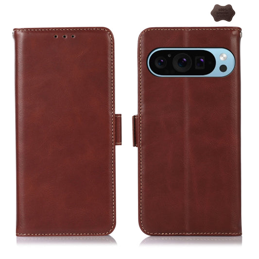 For Google Pixel 9 Crazy Horse Top Layer Cowhide Leather Phone Case(Brown) by buy2fix