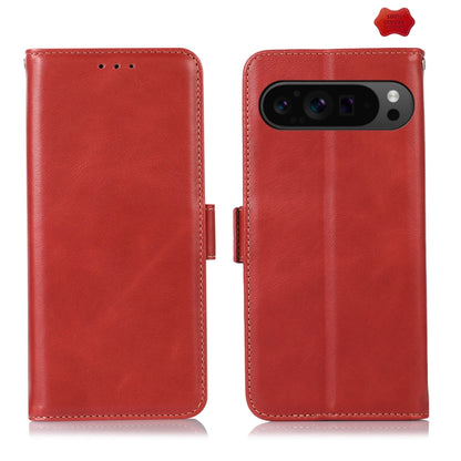 For Google Pixel 9 Pro Crazy Horse Top Layer Cowhide Leather Phone Case(Red) by buy2fix