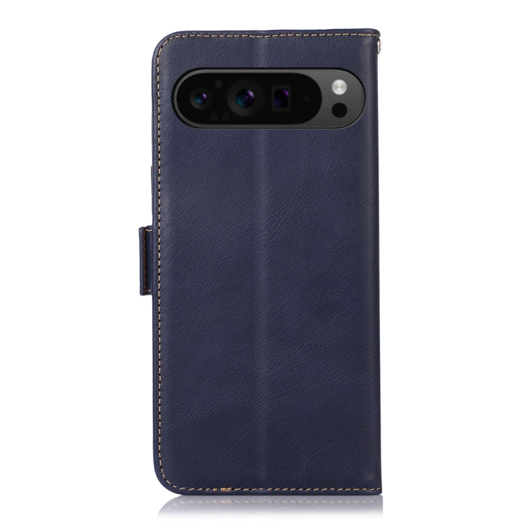 For Google Pixel 9 Pro Crazy Horse Top Layer Cowhide Leather Phone Case(Blue) by buy2fix